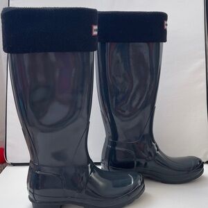 Hunter Glossy Slate Grey Rain Boots with Fleece Inserts